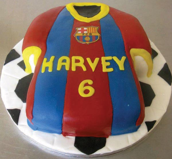 football shirt children's cake from grange bakery in grange over sands, cumbria